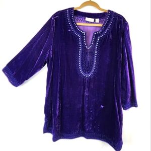 Chico's velvet purple tunic top chicos size 3 = xlarge bohemian